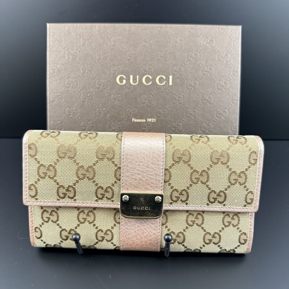 Gucci Ladies Bar Continental Wallet GG Supreme Rose Gold Leather WOC Chain Box - Picture 2 of 16